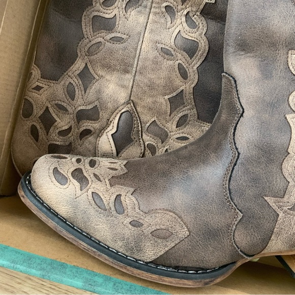 Roper Faux Leather Riley Triad Cowboy Boots Vintage Brown Multi Sizes NIB - Picture 8 of 14